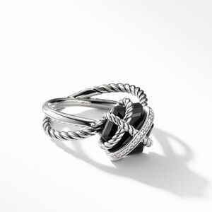 David Yurman Cable Wrap Ring in sterling silver w/ black onyx and pavé diamonds